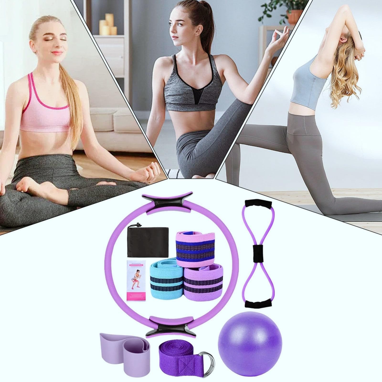 Générique Ensemble Pilates Yoga 11 Pièces — Kit Pilates Maison, Kits de Yoga et Pilates, Pilates Accessoires, Bande de Résistance pour Pilates, Anneaux de Pilates pour Jambes, Bras et Cuisses