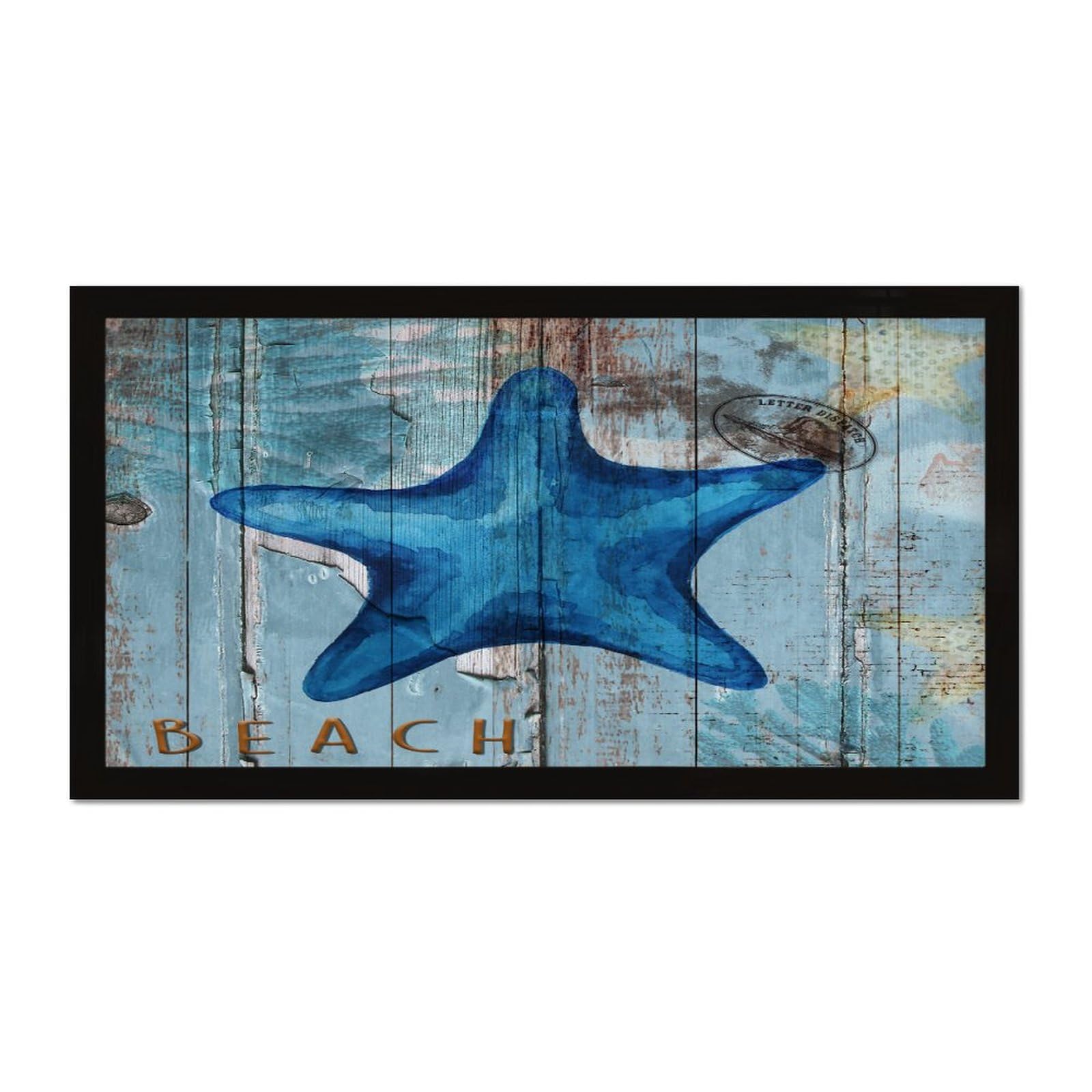 Tableau en bois bleu texture paysage marin et cadre rustique haut de gamme