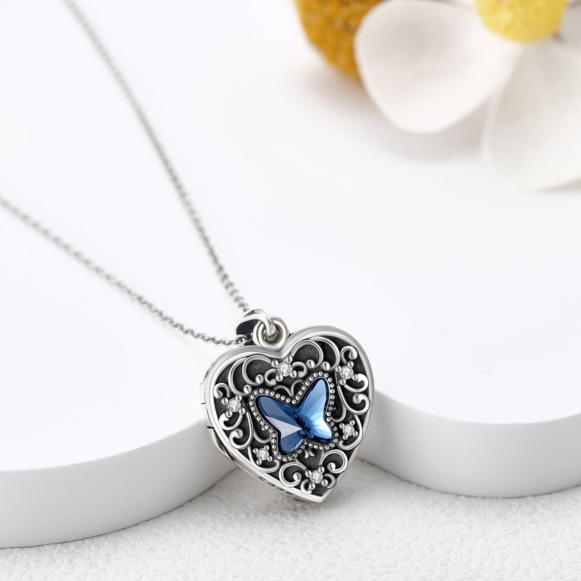 DAYLINLOVE Herz/Rose/Blume/Schmetterling/Sonnenblume/Baum des Lebens Urne Medaillon Halskette für Ash 925 Sterling Silber Urne Medaillon Schmuck Geschenke für Frauen