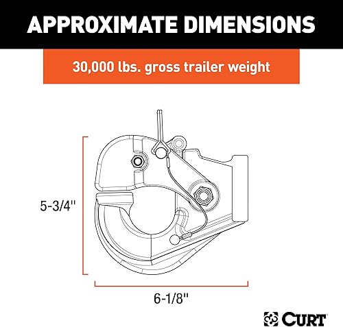 Miniatura 2 de CURT 48215 - Enganche de gancho de 30,000 libras, se adapta a anillo de lunette de 2-1/2 a 3 pulgadas, requiere montaje