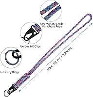 Vista 5 de Llavero de Paracord de Servicio Pesado, Collar de Paracord, Llavero para Teléfono Celular, Silbatos, Correa Trenzada para Muñeca