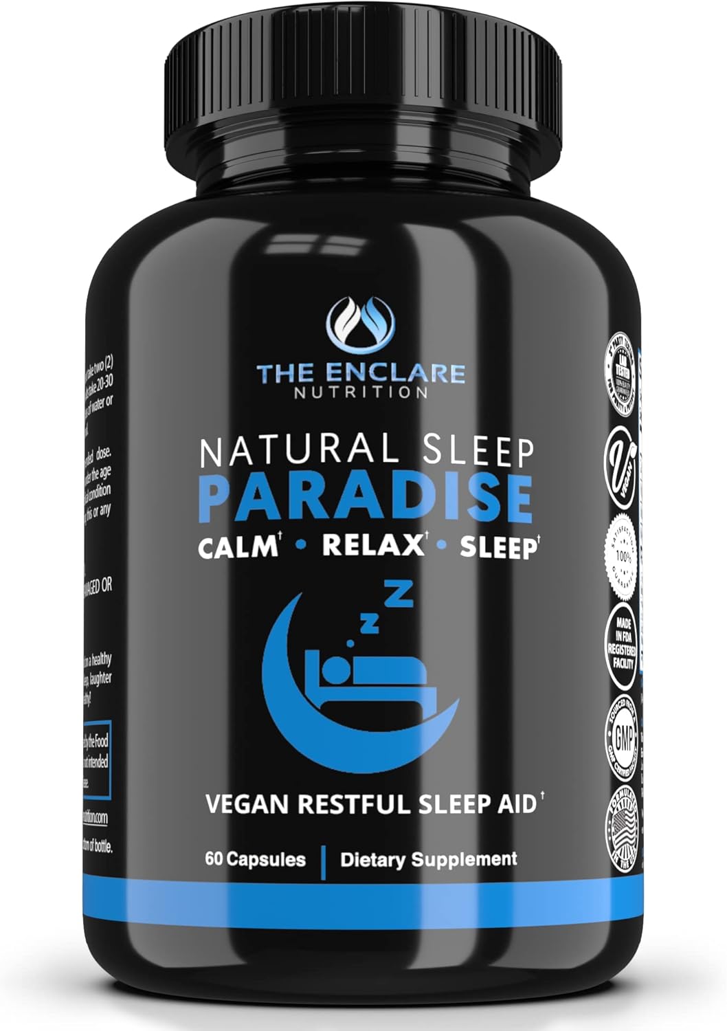 THE ENCLARE NUTRITION Melatonin 10mg Sleep Aid for Adults with Ashwagandha, GABA, 5HTP, L Theanine, Vitamin B6, Inositol, Calcium, Magnesium, Natural Sleep Support Supplement, Vegan, 60ct. (1)