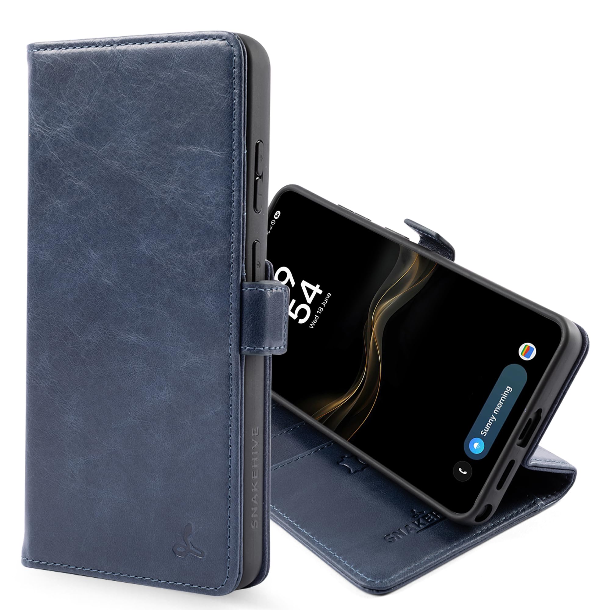 Snakehive Funda tipo cartera de piel auténtica para Samsung Galaxy S26 Ultra - Funda con tapa con ranuras para tarjetas y soporte (azul liso)