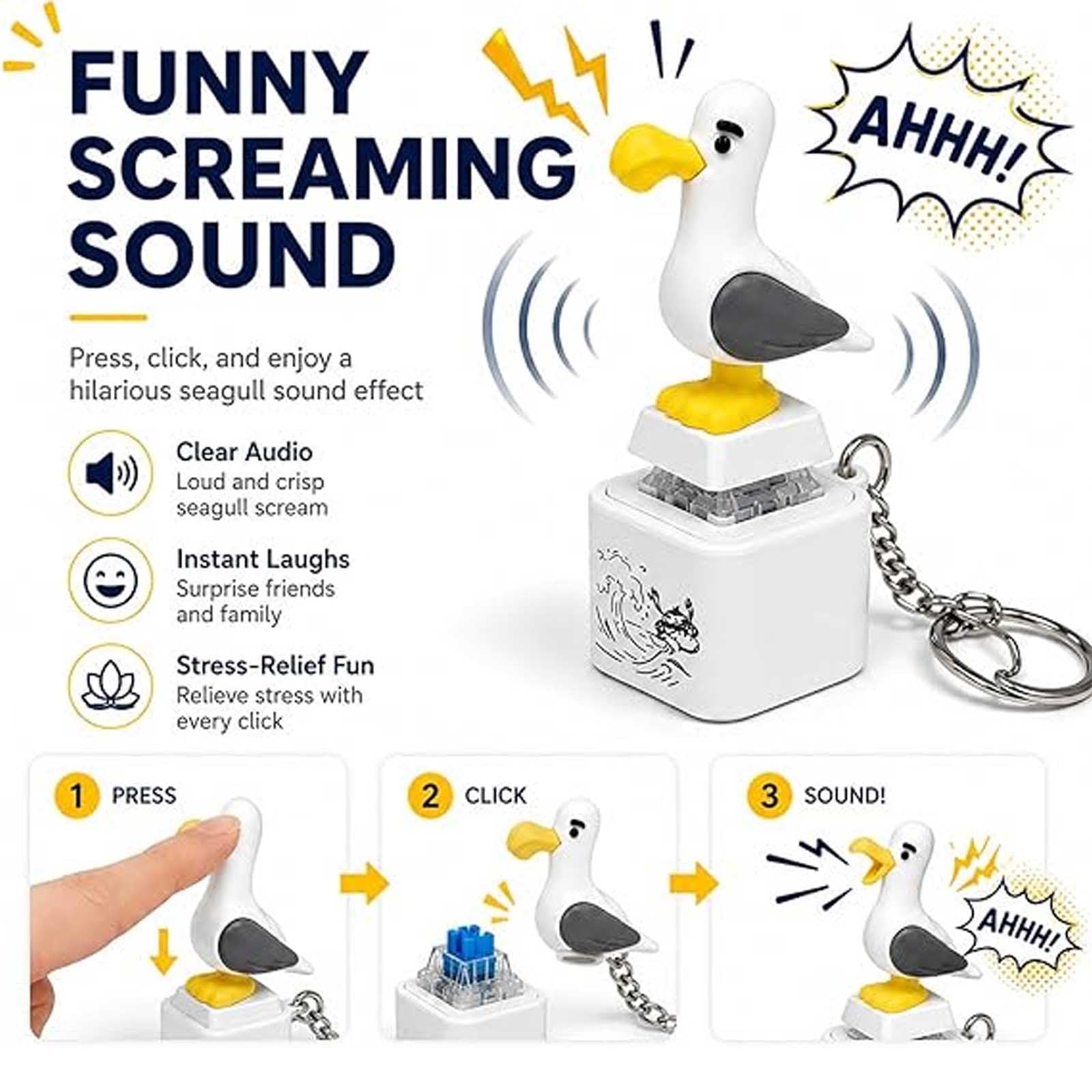 Portachiavi Gabbiano "Mine!", Gadget Fidget Ricaricabile con Suono Reale Luce LED, Interattivo Divertente per Scrivania (a6)