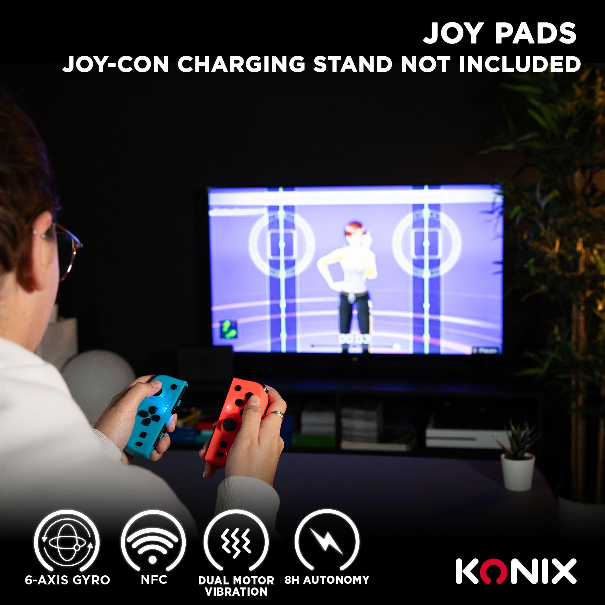 Konix Paire de manettes Joypads Nintendo Switch et Switch OLED - Compatible Nintendo Switch 2 - Autonomie 8 h - Fonction vibration - Bleu et rouge
