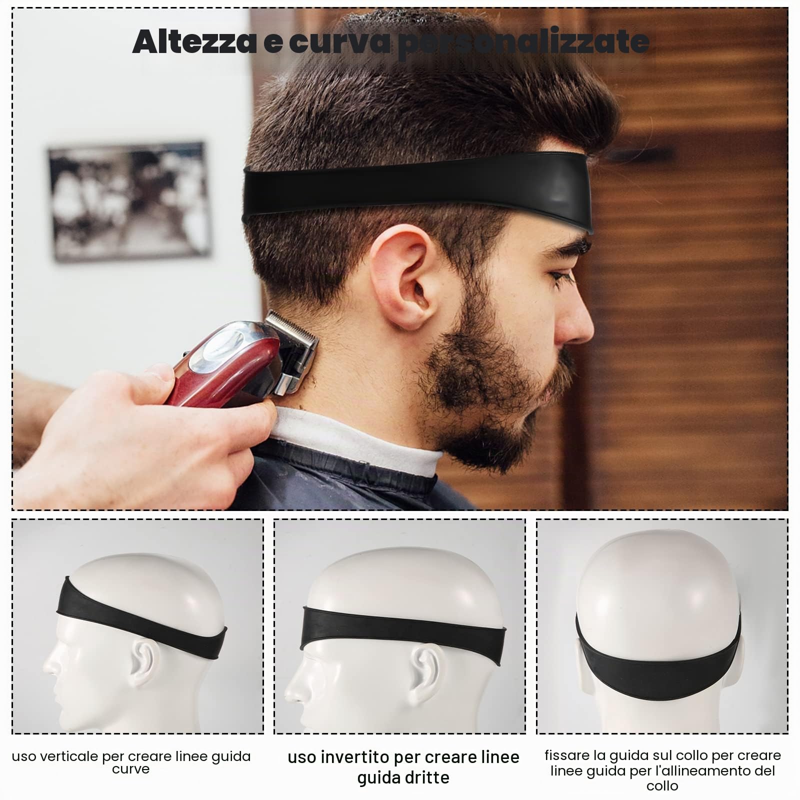 Fascia Taglio Capelli Curva in Silicone, Fascia Per Capelli per Tagli Casa Fai da Te Fascia Taglio Capelli in Silicone Con Morbidezza Ed Elasticità per Uomo (Nero)