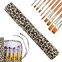 Yolufar 22 Slot Canvas Art Paint Brush Holder Canvas Brush Pouch Watercolor Paintbrushes Roll-Up Case Bag for Watercolor Oil Paint - Leopard Print Style