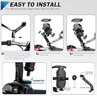KTUEOV 360° Forgatható Motoros Telefontartó 4-7" Okostelefonhoz Tükörre Szerelhető - black 7