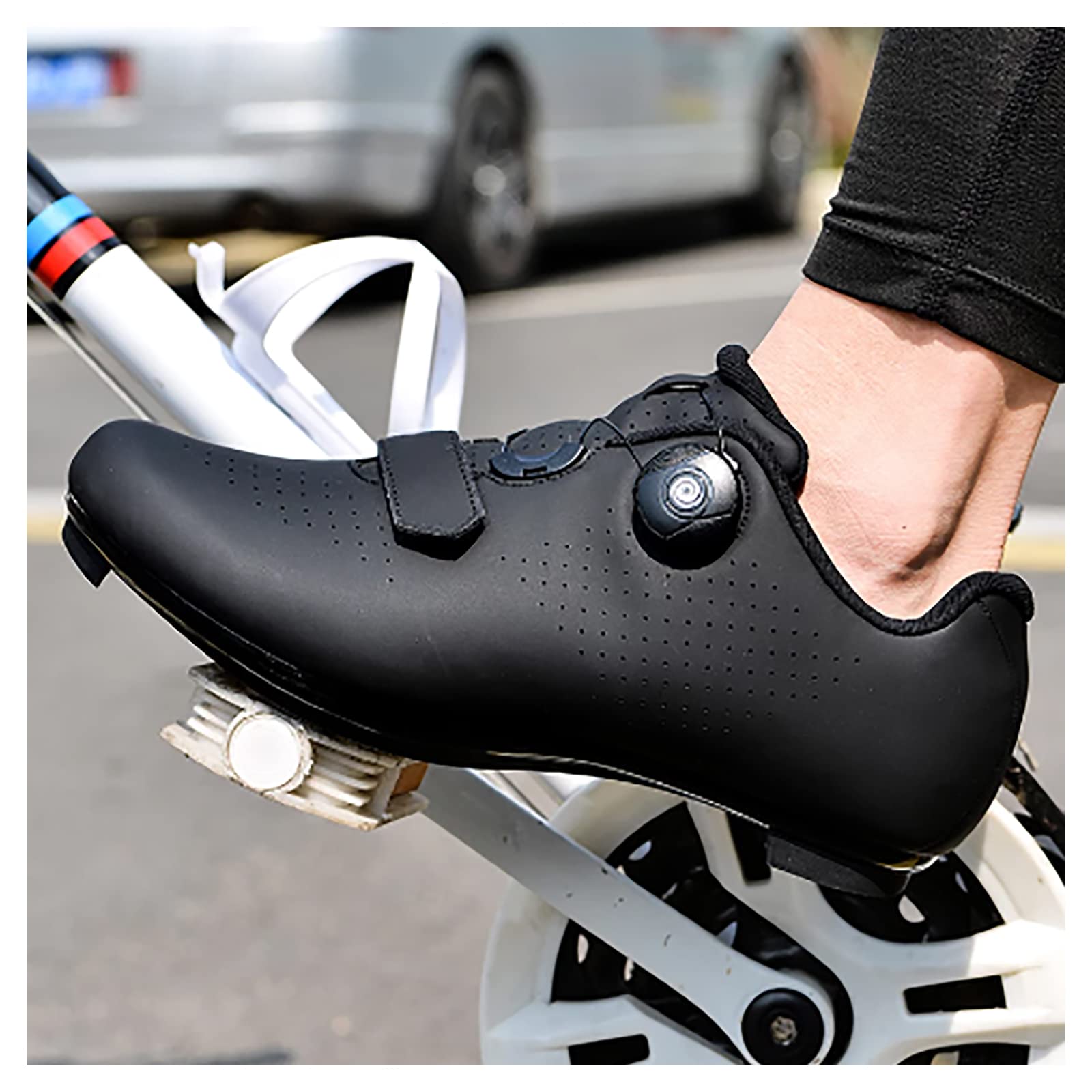 Buty rowerowe męskie, rowerowe buty rowerowe rowerowe obrotowe sznurowanie za pomocą kompatybilnego buta z pelotonem z SPD i delta(43, Black)