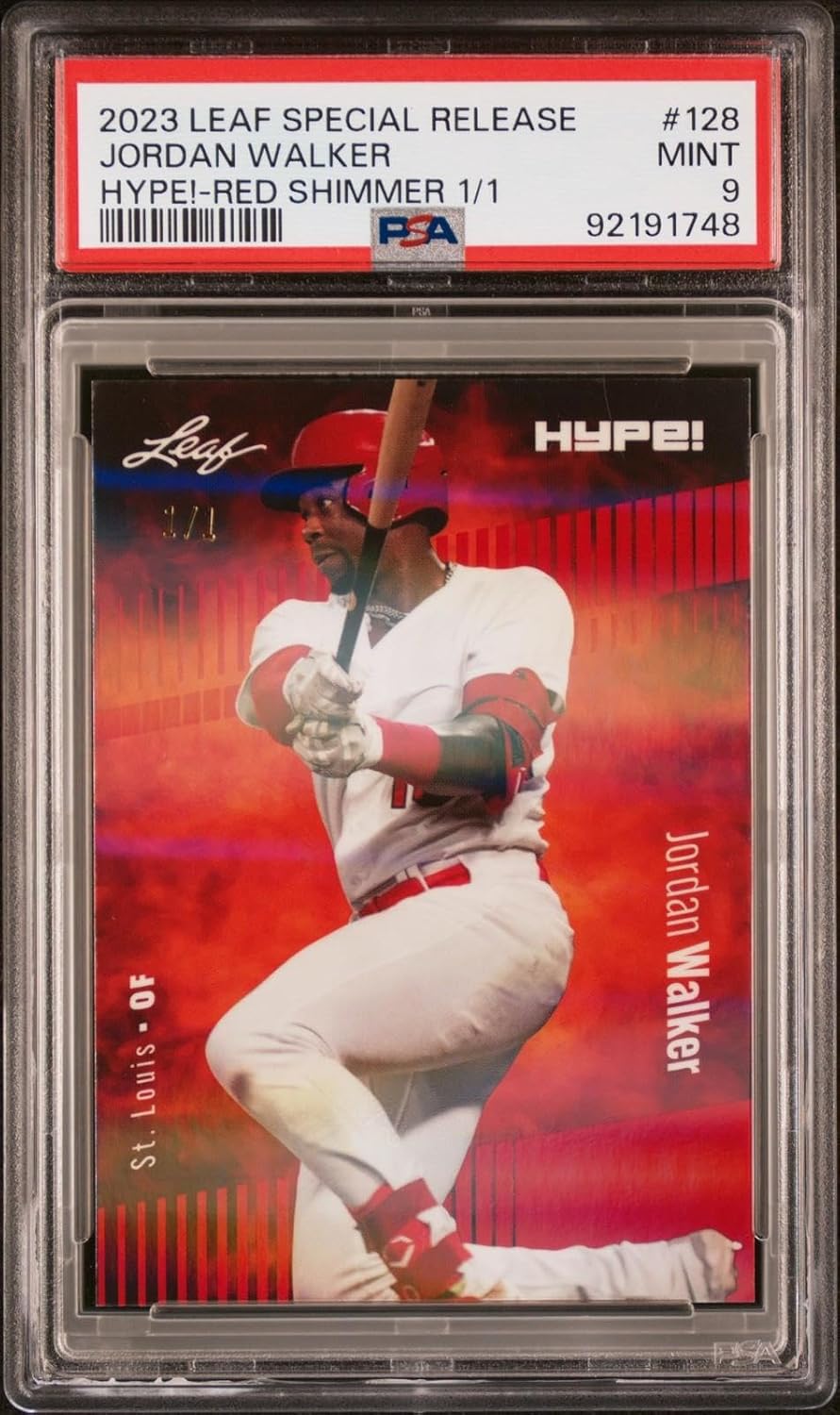 PSA 9 Jordan Walker 2023 Leaf Hype! #128 Shimmer 1/1 Rookie Card - Baseball Slabbed Rookie Cards