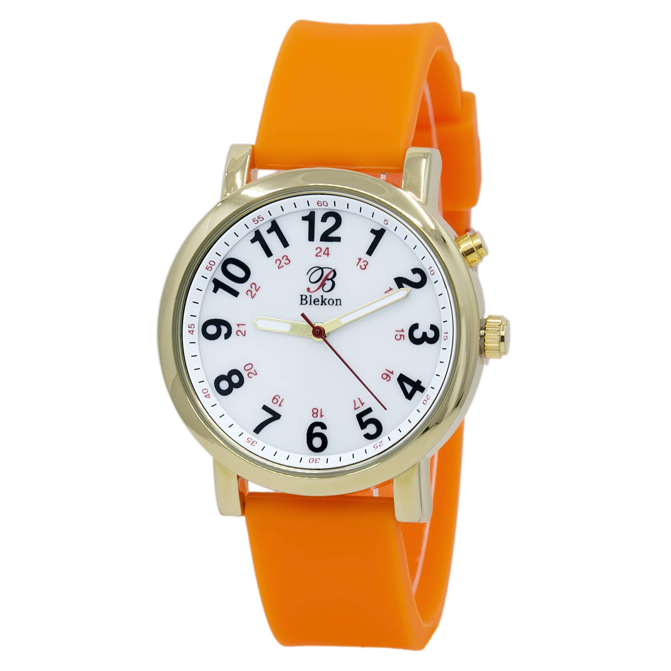 Blekon Original Light Up Dial Nurse Watch – Various Medical Scrub Colors, Easy to Read, Military Time with Second Hand, Silicone Band, Water Resistant Watch Gold Orange