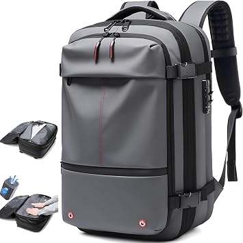 Air Vacuum Backpack Travel, 60L-Vacpack Backpack Expandable with Pump/Anti Theft Lock Alepeak Vacuum Backpacks,Grey,with Air Pump