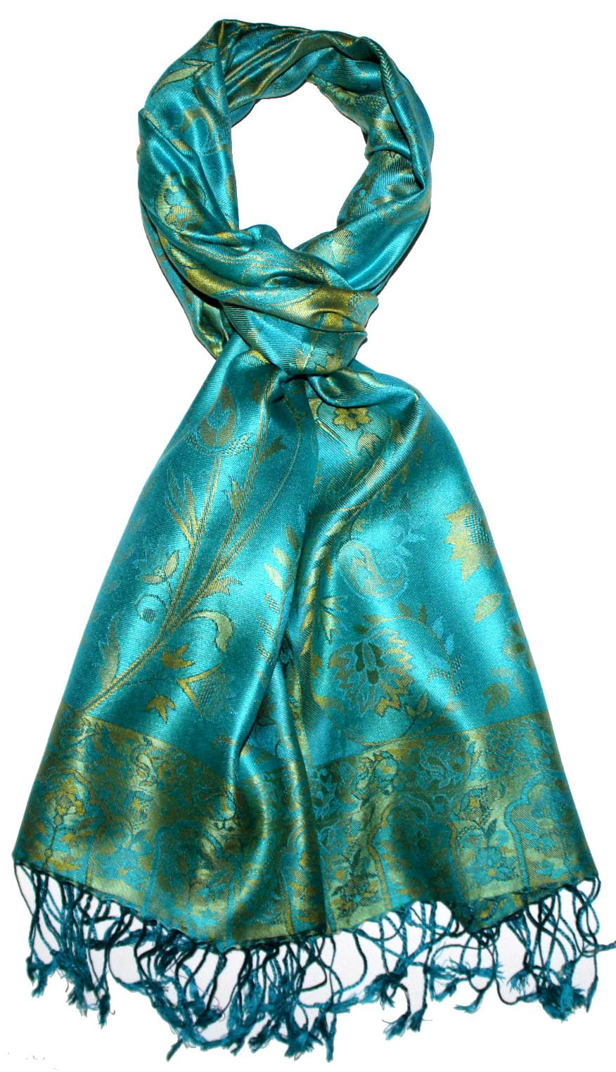 Lorenzo Cana Pashmina Damen - Schal Schaltuch jacquard gewebt 100% Seide Paisley Muster Seidenschal Seidentuch Türkis Hellgrün 78642