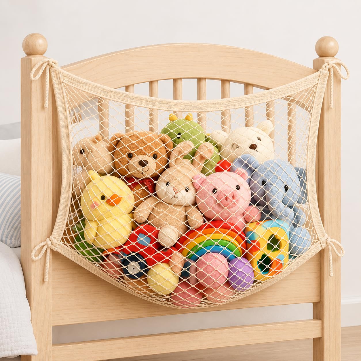 Vpukveer Beige Stuffed Animal Storage Net For You – Linen Macrame Toy Hammock & Teddy Net, Hanging Bedside Soft Cuddly Toy Organizer With Tether, Boho Home Decor (70X30cm / 28X12 In)