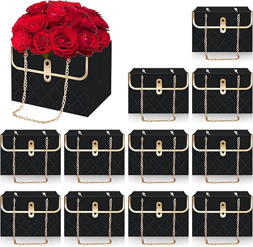 Whaline 12 bolsas de papel floral con cadena de metal, cubo de almacenamiento, caja de floristería, ramo de flores, cesta de envoltura para el día