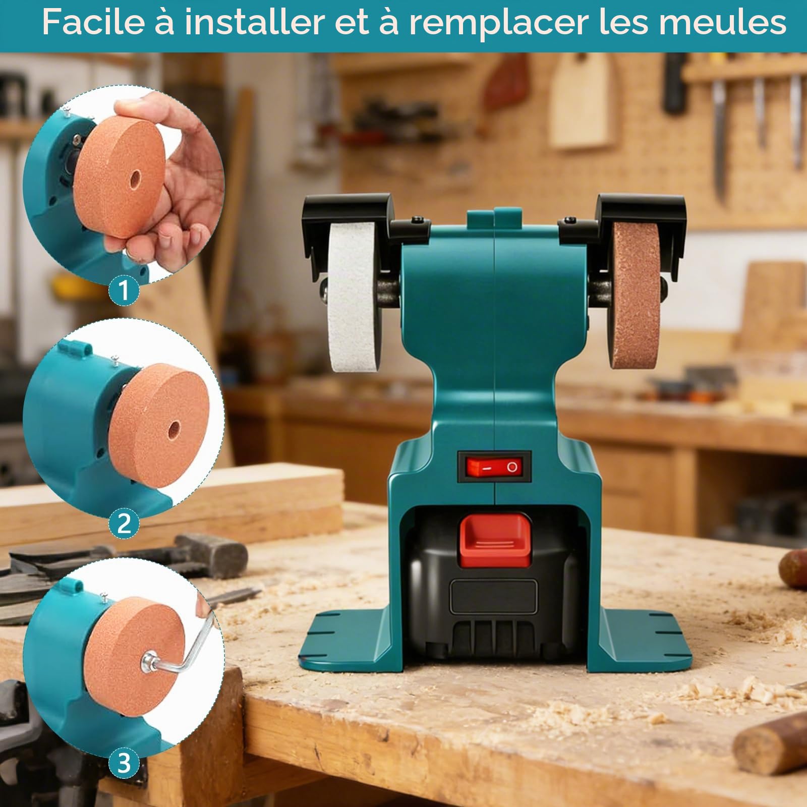 Ponceuses à Bande, Mini Meuleuse Sans Fil avec Batterie de 2400 mAh Affûteuse de Couteaux Électrique Polisseuse etite Meuleuse D'établi avec Papier de Verre Meule pour Bois MéTal