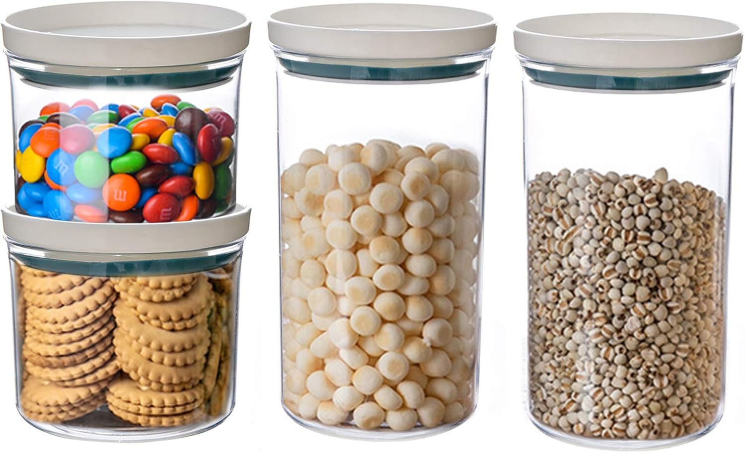 Set of 4 Plastic Kitchen Canisters with Airtight Lid Food Storage Jars for Flour, Sugar, Coffee, Cookie, Candy, Snack,Oats,Pasta, Nuts and More