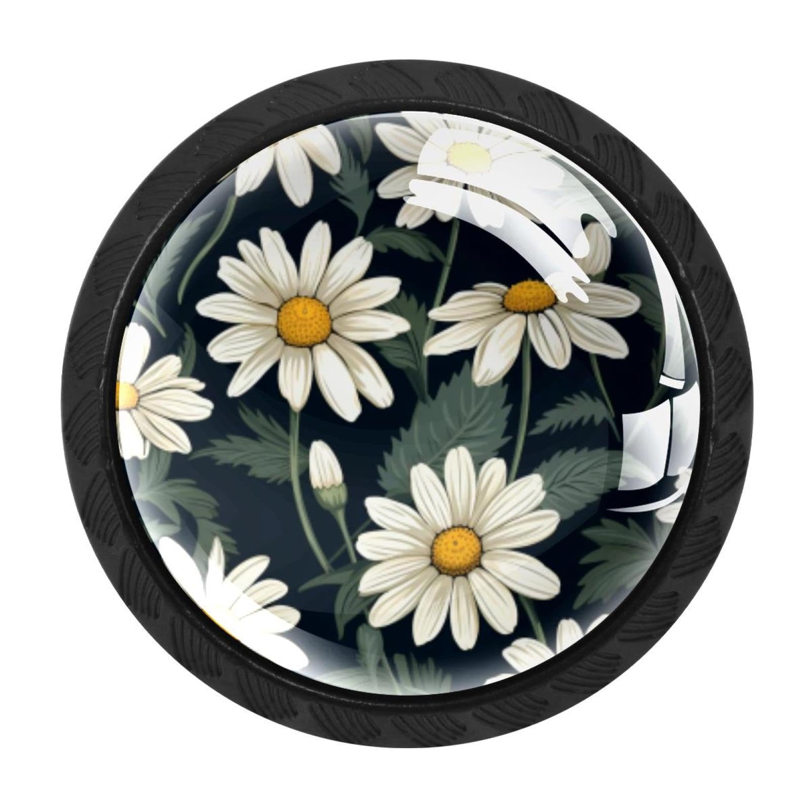 CHENZZZZ 4 Pack Black Daisy Drawer Knobs, Cabinet Knobs Round Glass Knobs for Kitchen Cabinet Hardware Bathroom 35MM
