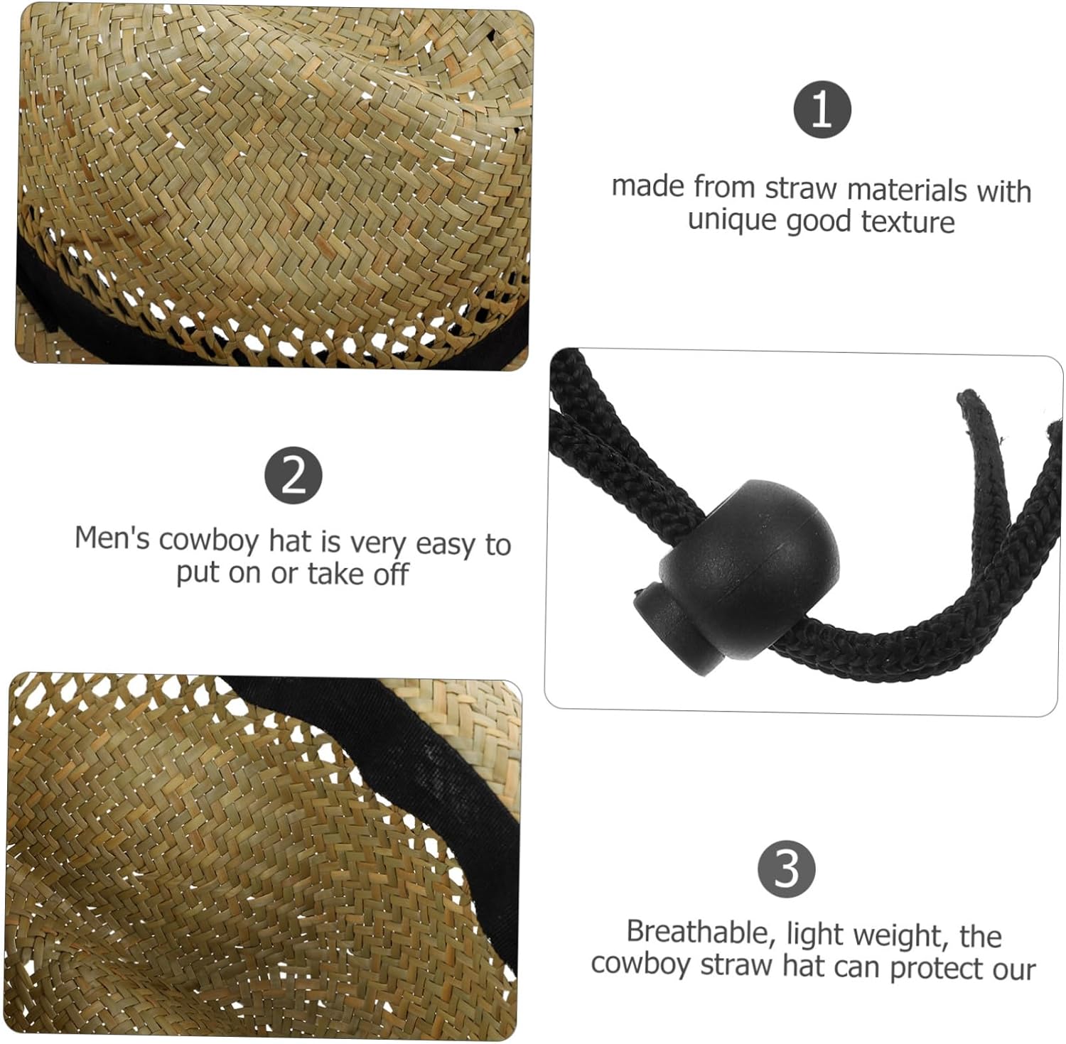 Handwoven Straw Cowboy Hat for Men, Wide Brim, Halloween