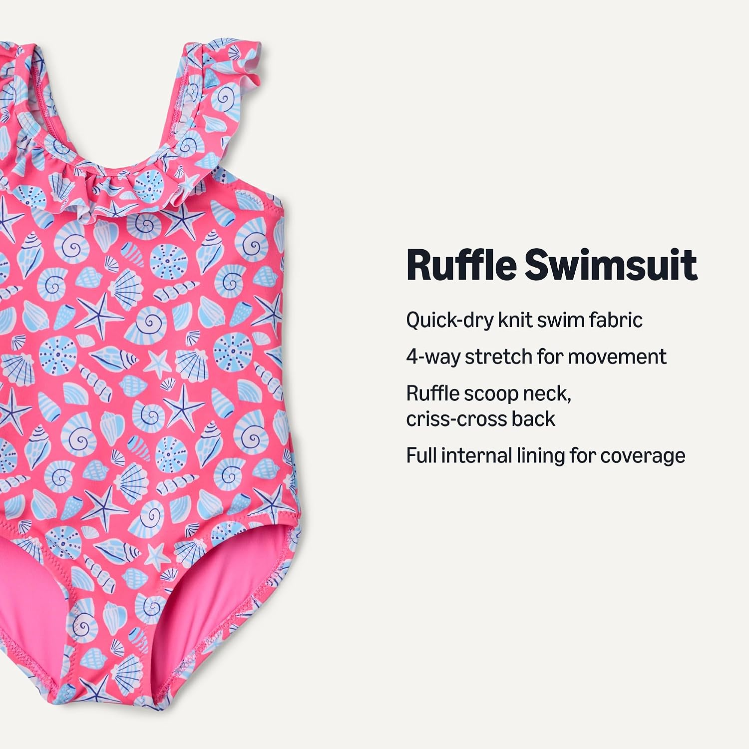 Amazon Essentials Girls' Frill-Trimmed One-Piece Swimsuit