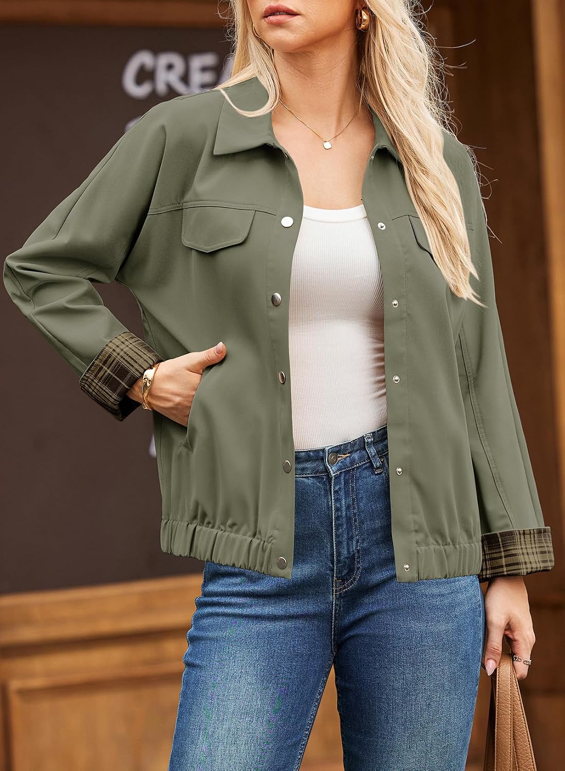 Dokotoo Fall Jackets for Women 2025 Oversized Fashion Snap Button Color Blocked Sleeves Fall Casual Coats