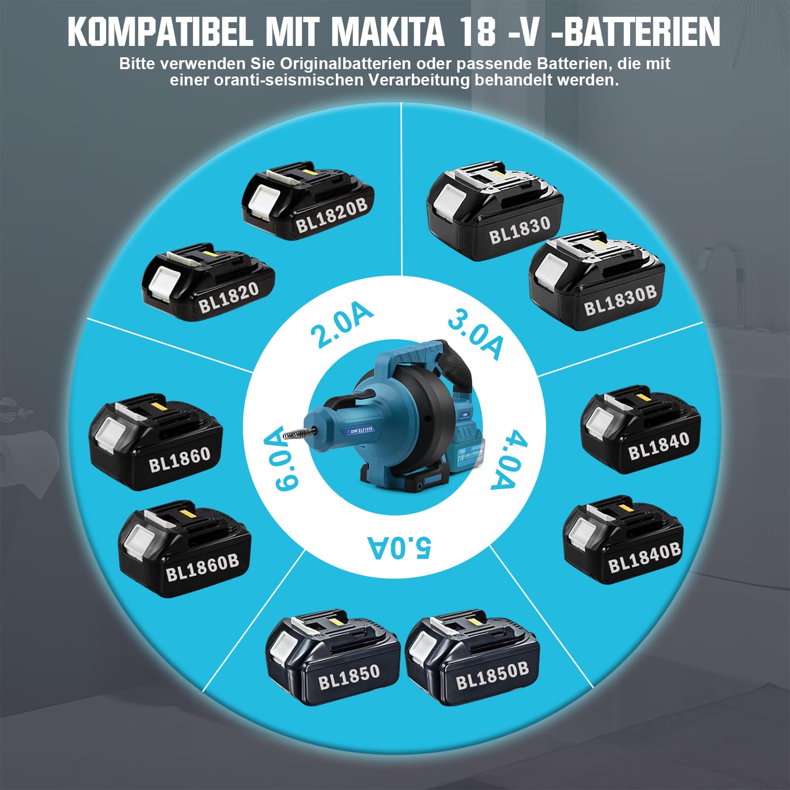 Accu Buisreinigingsmachine 610 Tpm - Compatibel Met Makita 18V, 9mm X 7,6m Spiraal Voor Leidingen 16-85mm