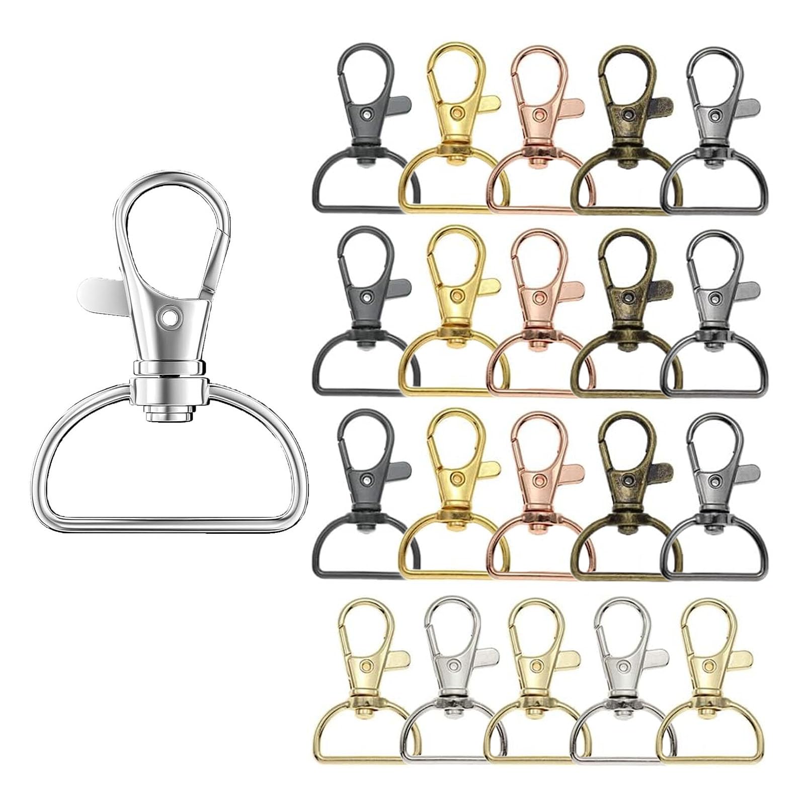 Lot De 20 Mousquetons Rotatifs En Métal Doré 37mm | Crochets Pivotants Pour Porte-clés Et Bricolage
