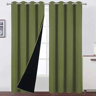 Olive Green Thermal 100% Blackout Curtains/52 x 95 Inch/Set of 2 Panels Room Darkening Curtains for Bedroom and Living Room