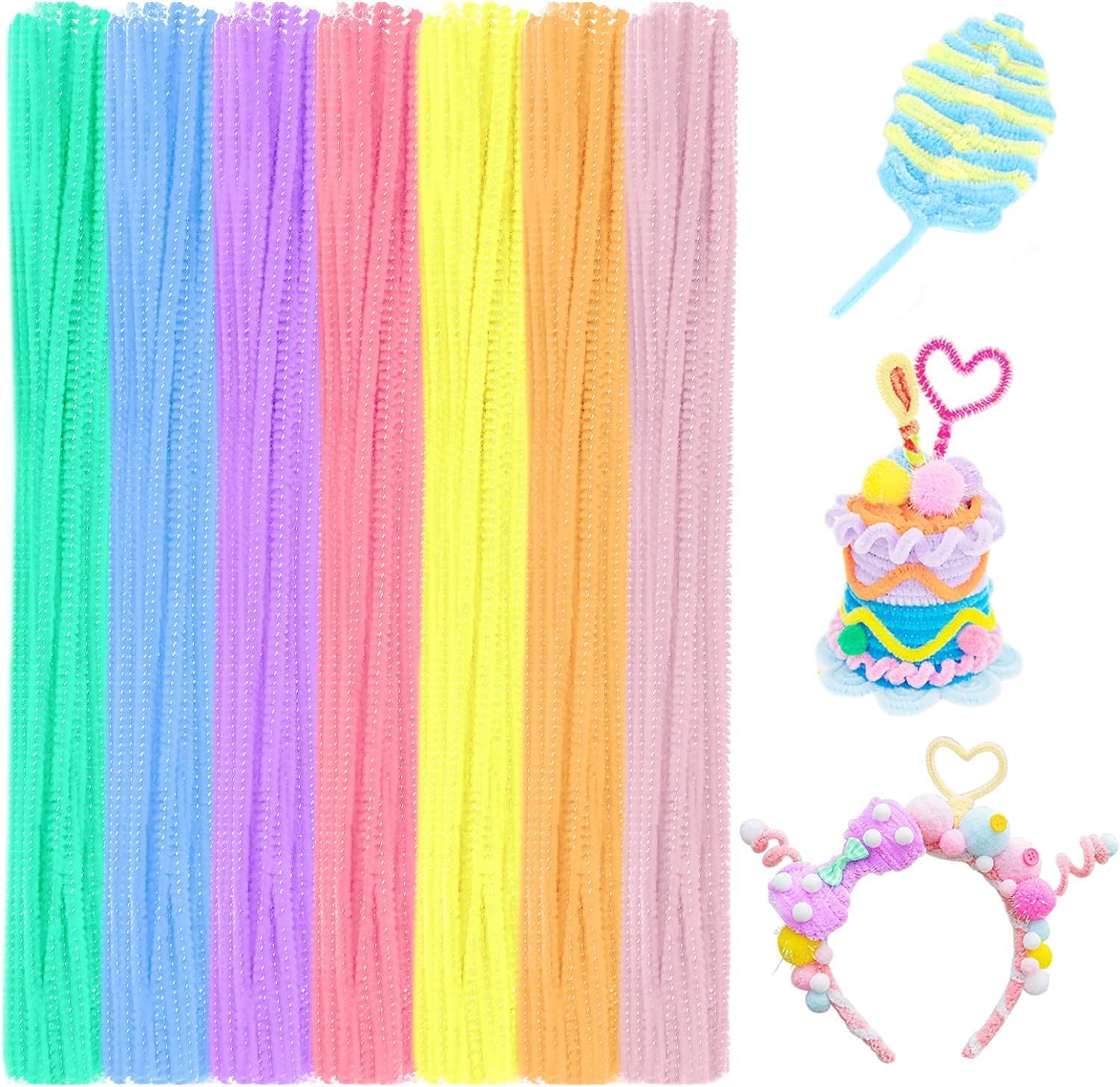 Excefore Pipe Cleaners Craft Chenille Stems, 200 Pcs 7 Colors Chenille Stems for DIY Crafts Decorations Creative School Projects (6 mm x 12 inch, Macaron Colors)