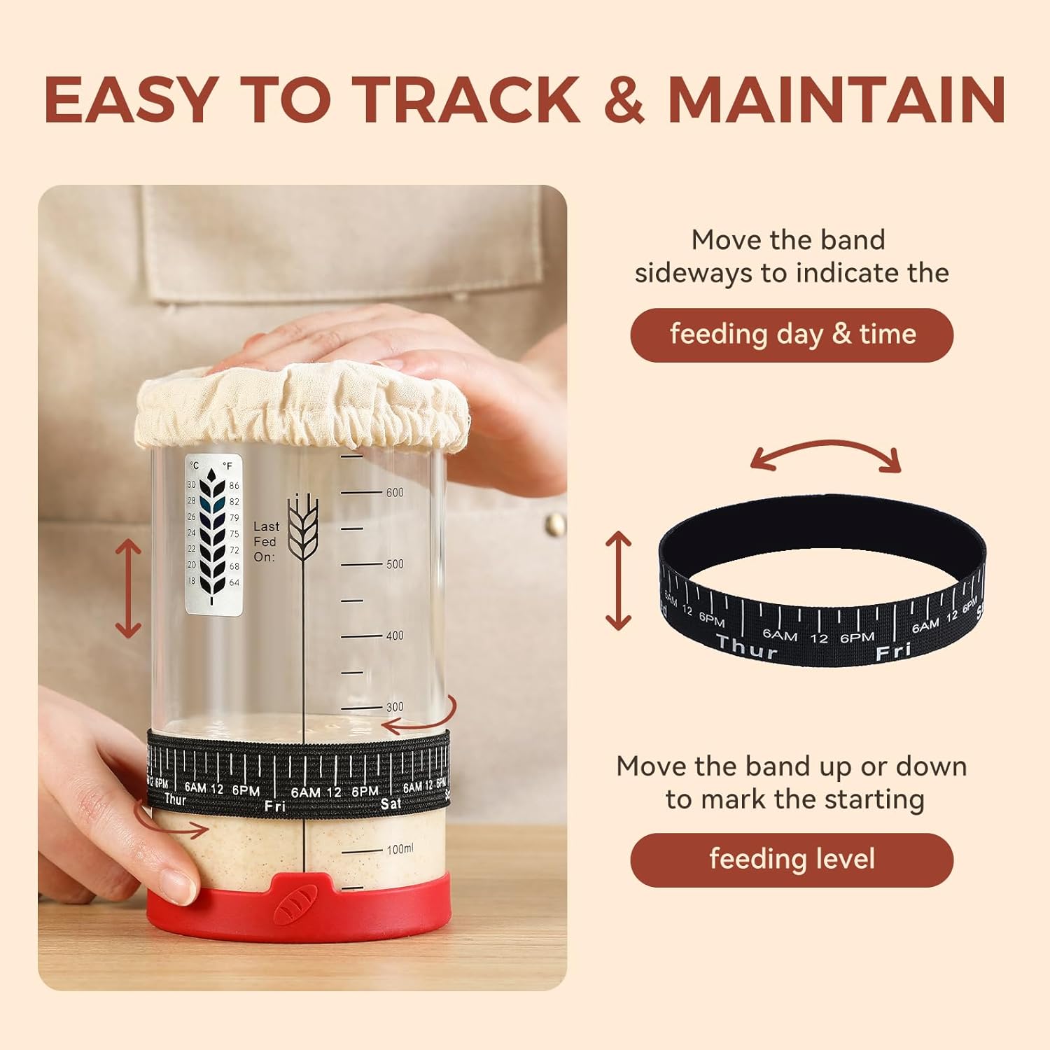 Sourdough Starter Jar, 24 OZ Wide Mouth Sour Dough Starter Jars Glass, Sourdough Starter Kit, Sourdough Bread Baking Supplies for Beginners and Pro, 1 Pack - Image 4