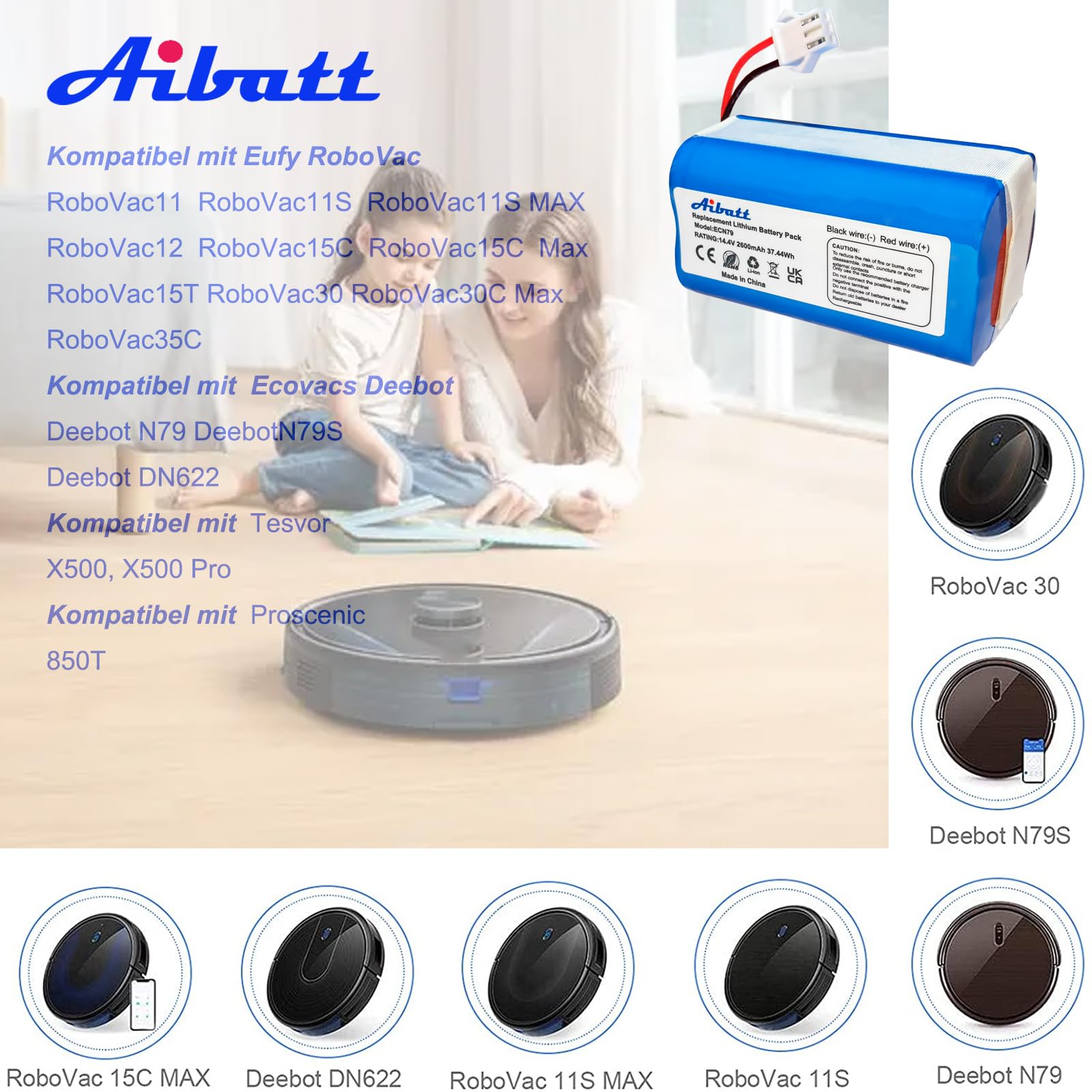 2600mAh Ersatzakku für Eufy RoboVac 11S/11SMAX,30C,15C/15CMAX,35C,G10 Hybrid,G40 Hybrid+, G20/G30 Serie, akku für Tesvor X500, Batterie für Proscenic 850T, Ecovacs DEEBOT N79,N79S RoboVac.