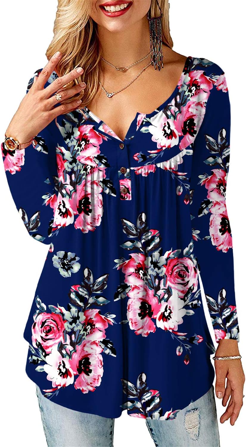 Women Casual Blouse V Neck Button up Tunic Tops Shirts