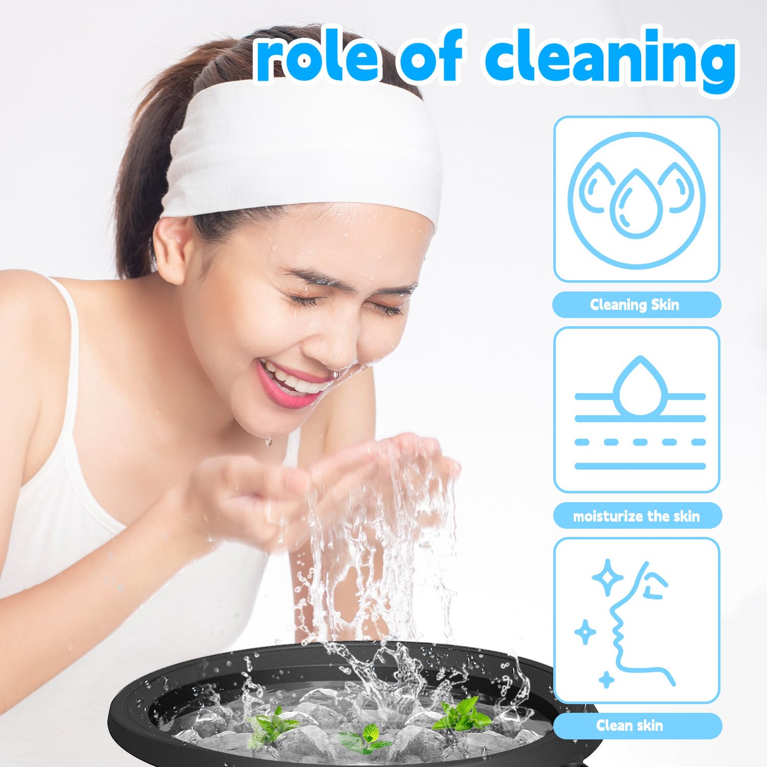 Ciotola per il freddo facciale con cubetti di ghiaccio riutilizzabili, pieghevole, design in silicone resistente, per bagni di ghiaccio viso e cura della bellezza (nero)