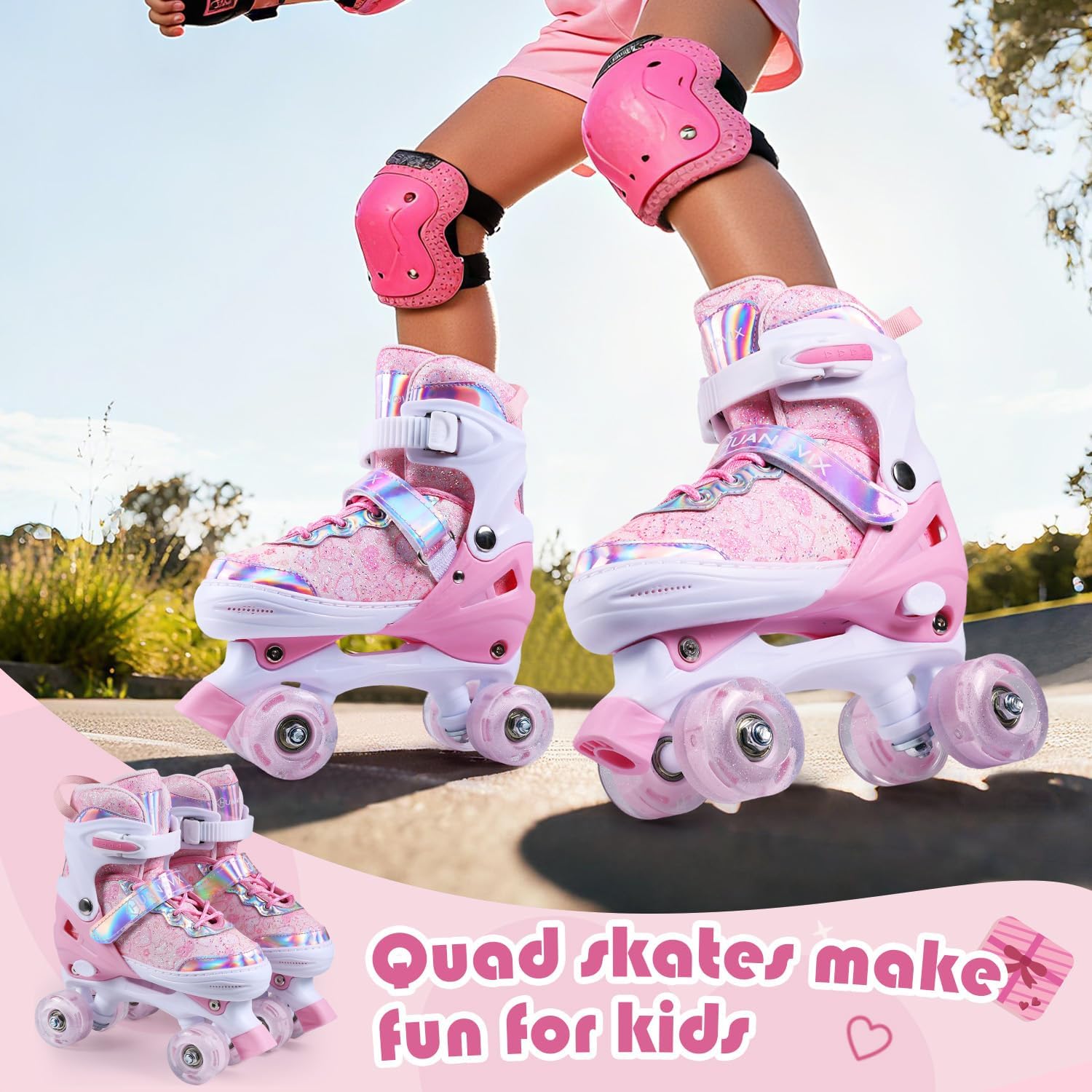 Roller Skates for Kids, 4 Size Adjustable Rollerskates with Light Up Wheels, 10C to 6 Beginner Youth Roller Skates for Girls Boys Toddlers Indoor Outdoor - Image 7