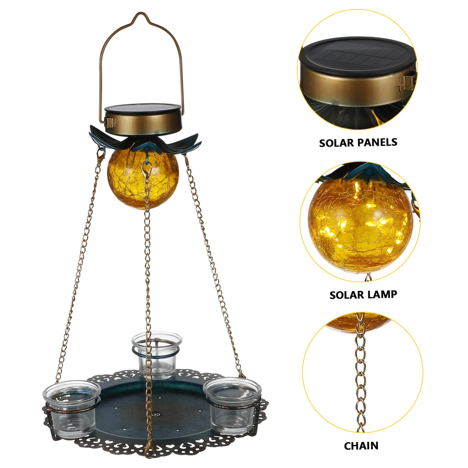 TOYANDONA Mangiatoia Per Uccelli Solare Con Vassoio Capiente Mangiatoia Sospesa Per Esterni in Abbeveratoio Per Uccelli Con Illuminazione Led