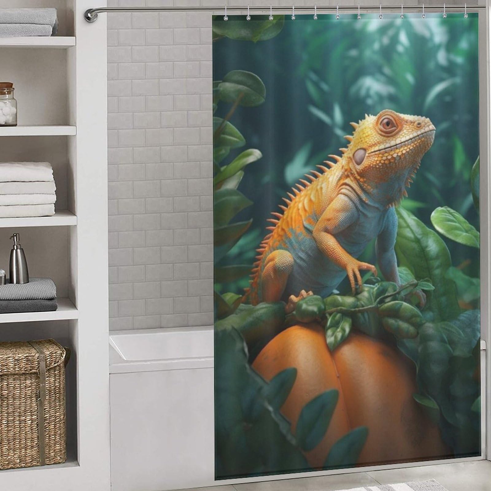 Rideau douche lavable machine caméléon en tissu noble 140x183cm avec crochets