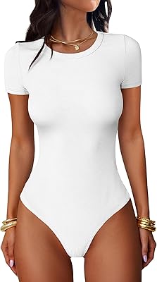ANRABESS Women's Bodysuits Short Sleeve Crew Neck Slim Fit Casual Tops Ribbed Knit Soft Basic Tee Shirts Trendy Outfits 2026