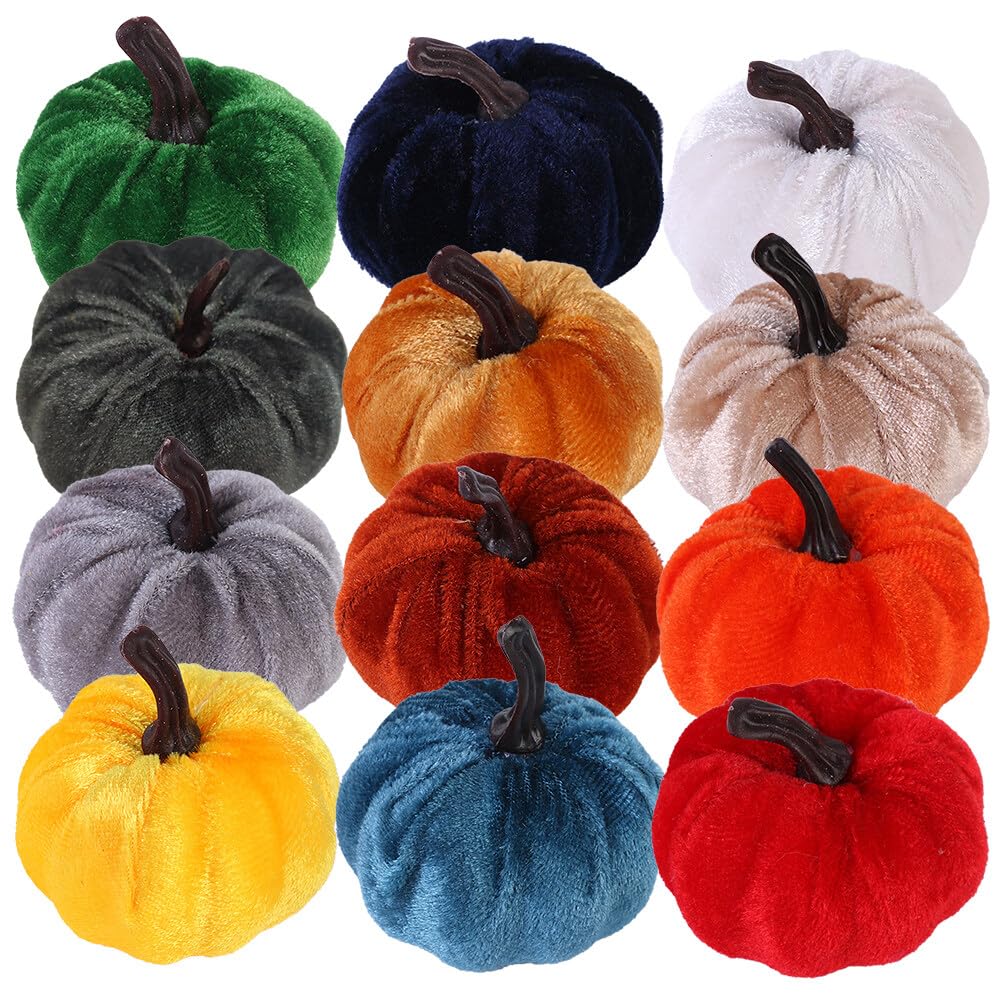 Zcargel Fabric Pumpkin Props 12PCS Simulated Pumpkin Ornament Artificial Pumpkins Model Ornaments Realistic Pumpkin Faux Fall Harvest Pumpkins for Thanksgiving Halloween Decoration