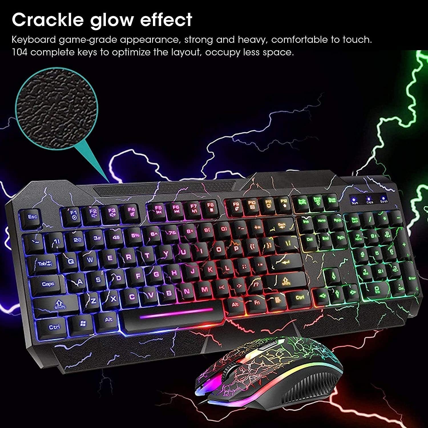 Tastiera di Gioco e Tastiera combinata combinata cablata RGB LED. Tastiera retroilluminata 1600. DPI. Mouse da Gioco (Tastiera Mouse Combo)