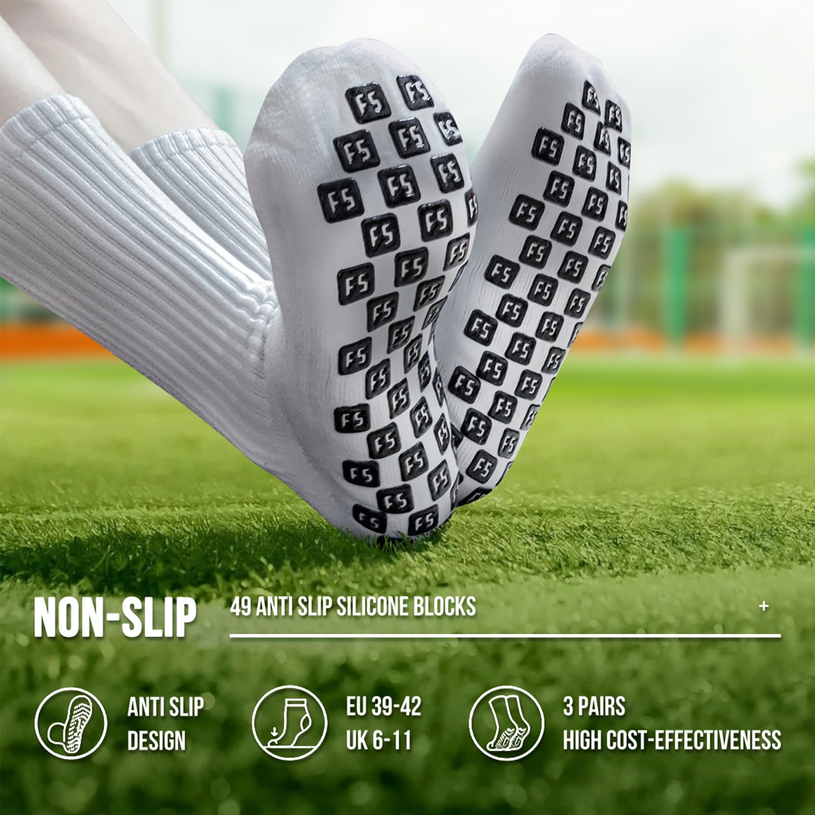 Calcetines Futbol 2 Pares Calcetines Deportivos Antideslizantes Hombre Mujer & Kinder, Tallas 35-39 39-46 46-50, Calcetines Deportivos Grip Socks Football para Football