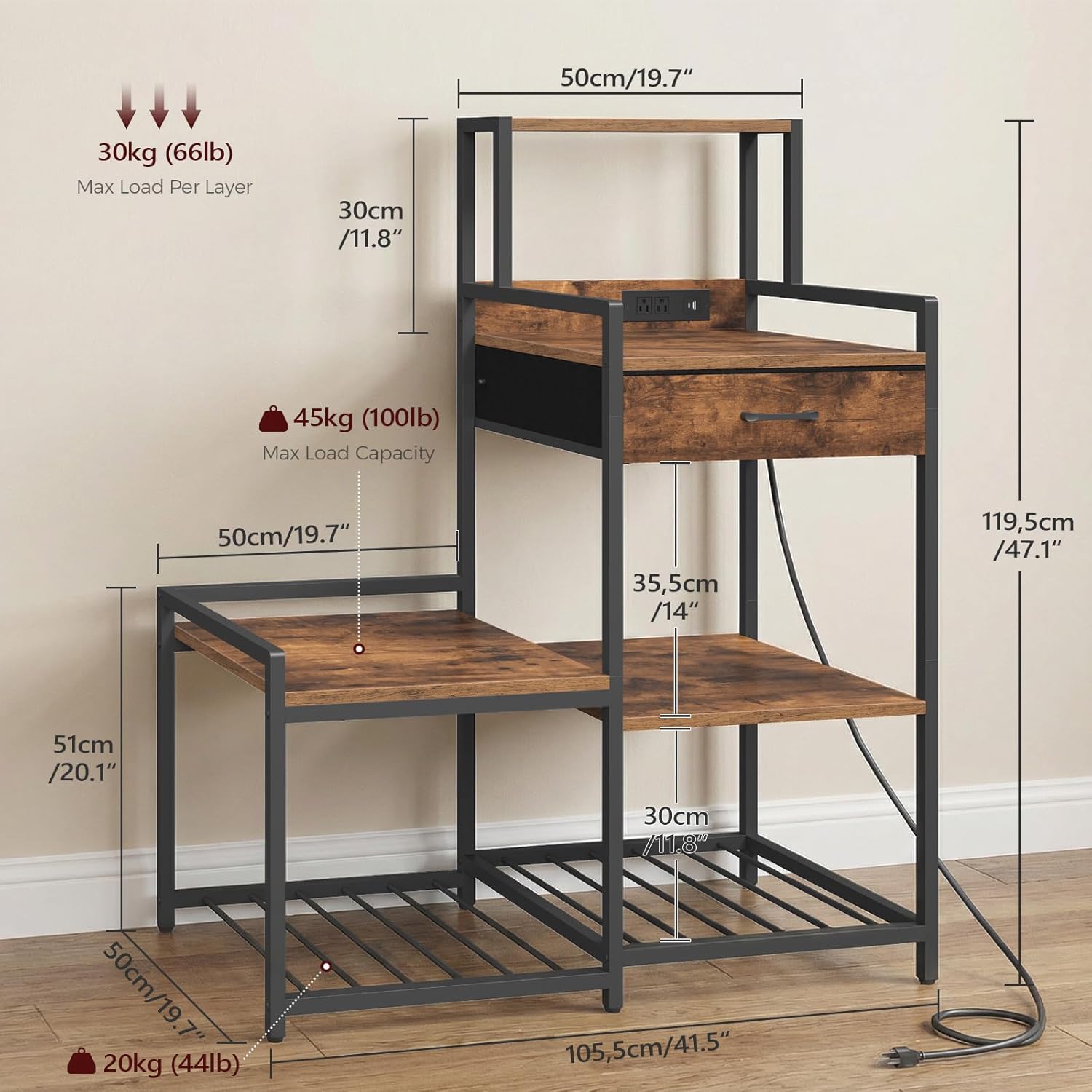 Bakers Rack and Mini Fridge Stand Bundle, Bakers Rack with Storage Shelves, Cofffee Bar Station with Wine Rack, Microwave Stand, Mini Fridge Cabinet for Kitchen, BRHR40E01N1-RSHR58E01