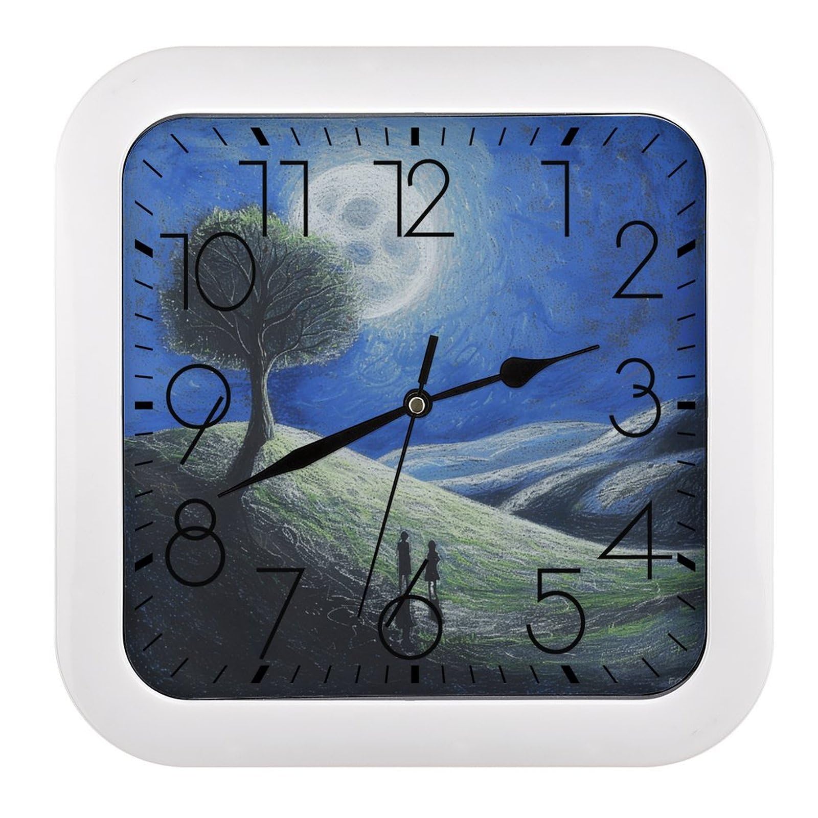 NTVOWPZO 10 Inch Wall Clock Grass on The Mountain Battery Operated Wall Clocks Silent Non-Ticking Square Wall Clock for Living Room Kitchen Home Office Wall Decorative Clocks