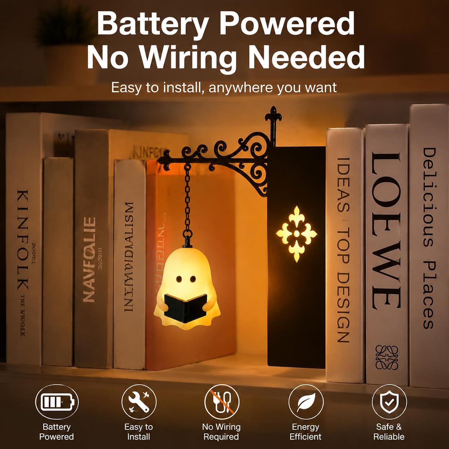 Vintage lampa LED Book Nook z podstawą podpórki na półki