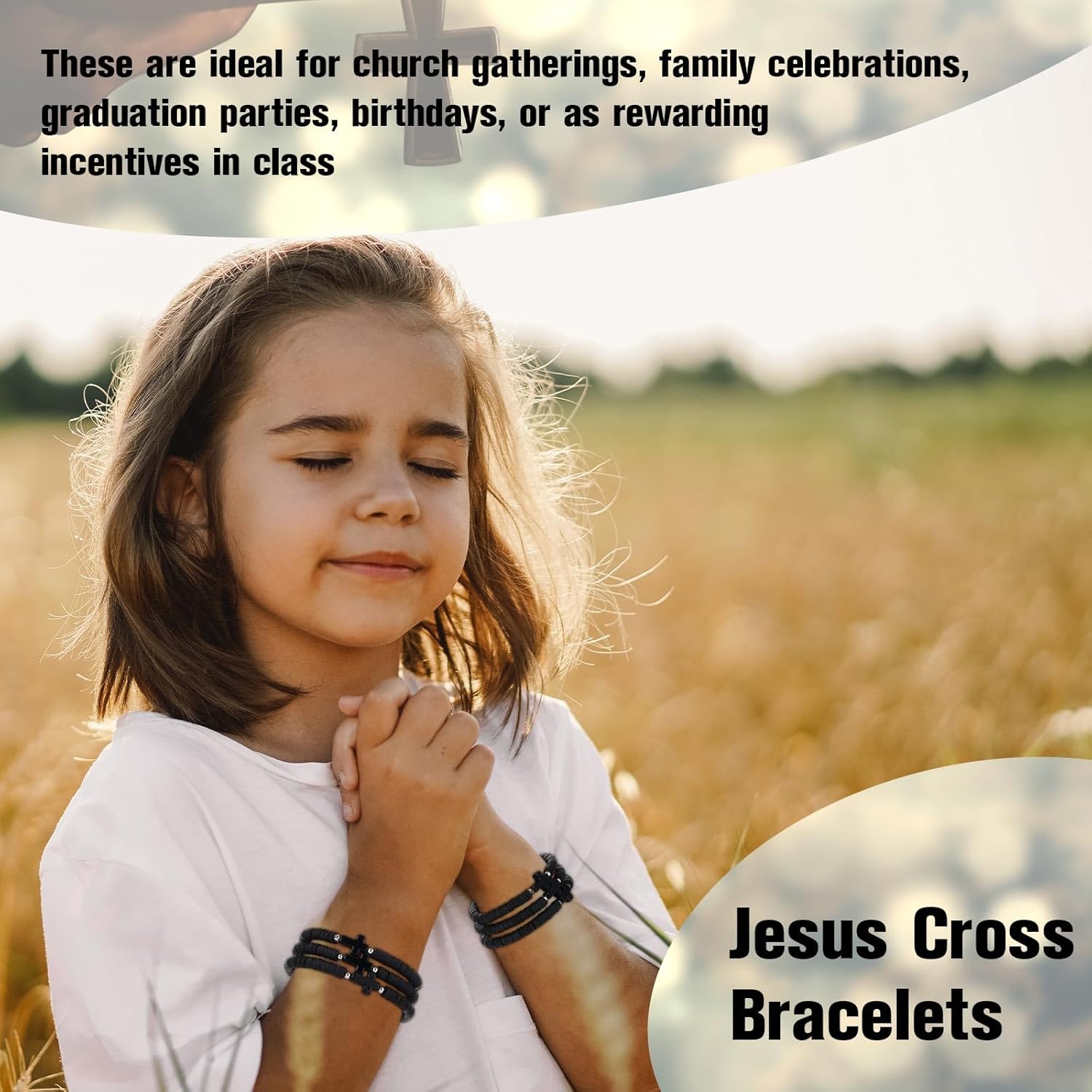Landical 30/50 Pcs Cross Bracelets Bulk Jesus Bracelets Handmade Elastic Colorful Polymer Clay Bead Religious Wristbands Christian Wristband for Women Kid Easter Valentine Gifts - Image 5