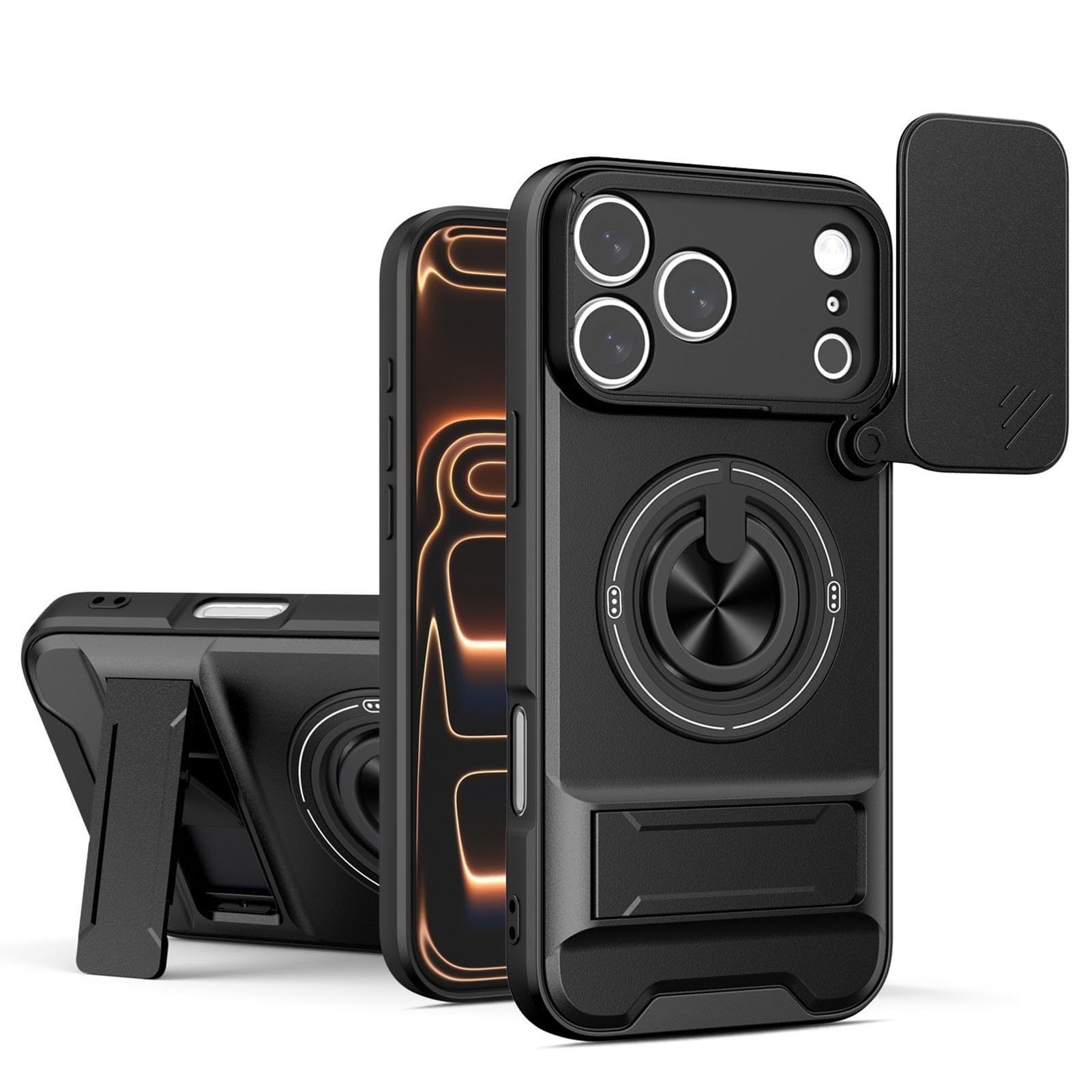 Generico Custodia Per Iphone 17 Pro Max/17 Pro/Air/17, Custodia Protettiva For Fotocamera Rotante Con Supporto For Auto Cover(Nero,17)