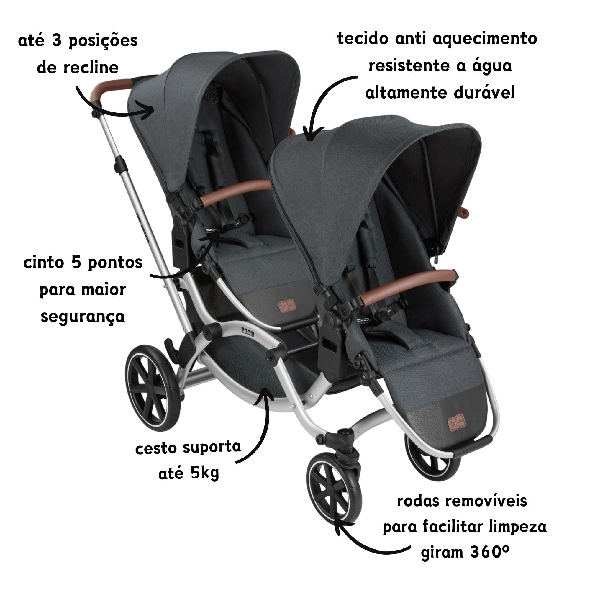 Carrinho de Bebê para Gêmeos Zoom Storm - ABC Design | Amazon.com.br