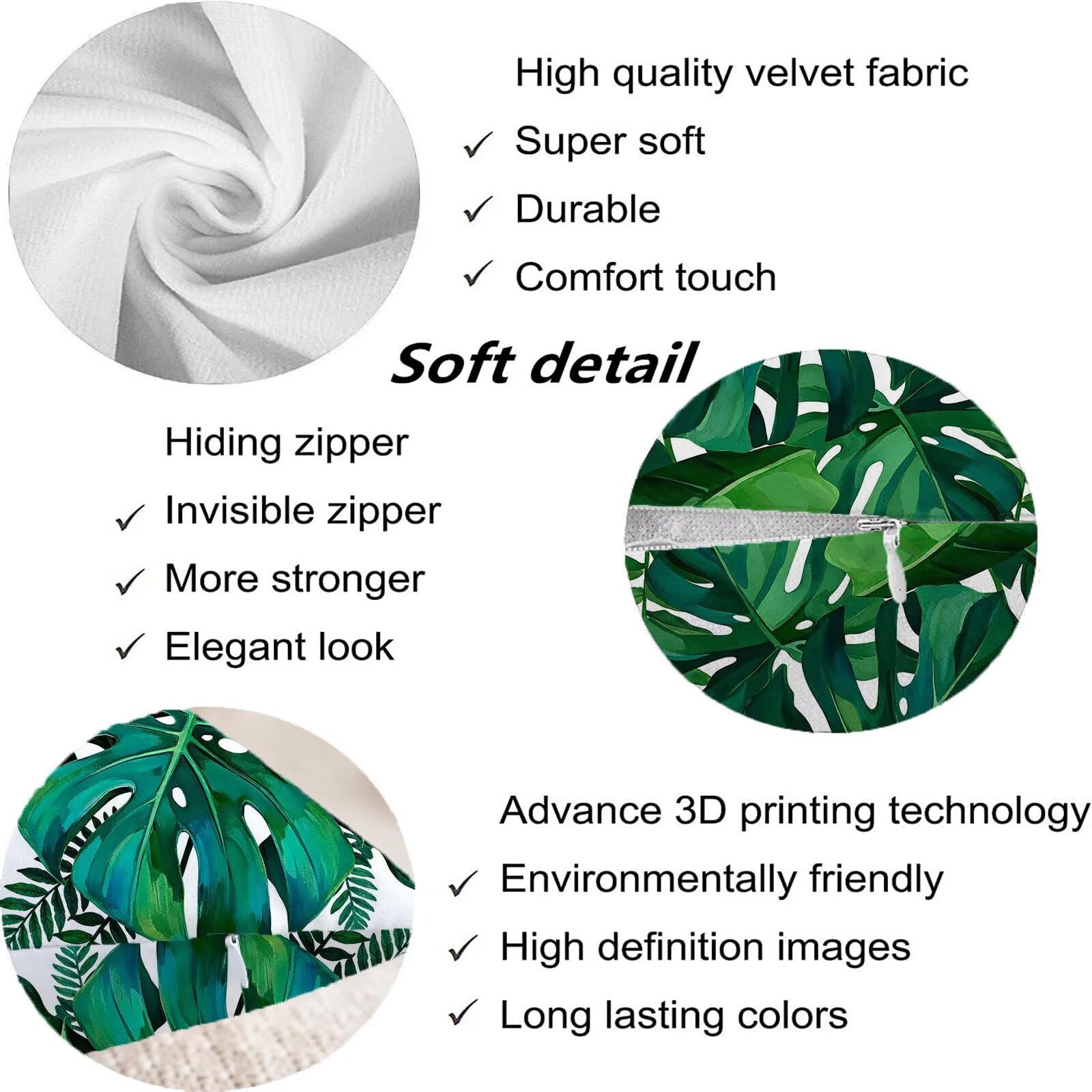 Verde Federe Cuscini Divano 50x50cm, Cuscini da Esterno Set de 4, Cod-130 | Velour Copricuscini Decorativi Letto Arredo, per Letto,Giardino, Esterno, Casa Decorazione Set di 4 Piante Tropicali
