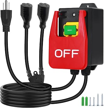 New Version 110V to 120V Single Phase On/Off Switch, Emergency Stop Switch with an Extended Power Cord 2M, Two Outlets and Large Stop Sign Paddle for Quickly Disconnect Device PowerOff