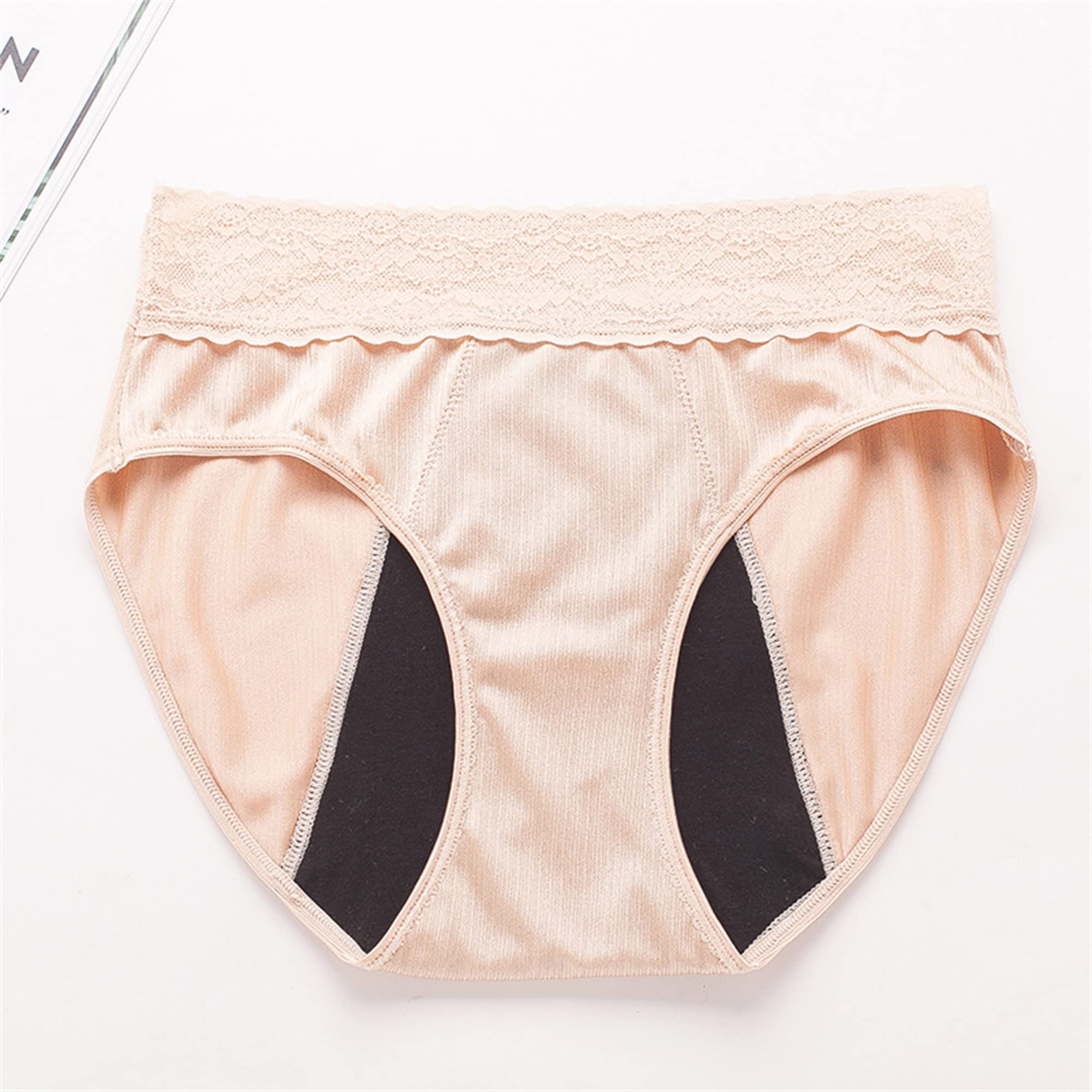 Calzoncillos fisiológicos de encaje de cuatro capas para mujer, cintura alta, transpirable, sexy, ropa interior cómoda y suave (albaricoque, 5 piezas, L)