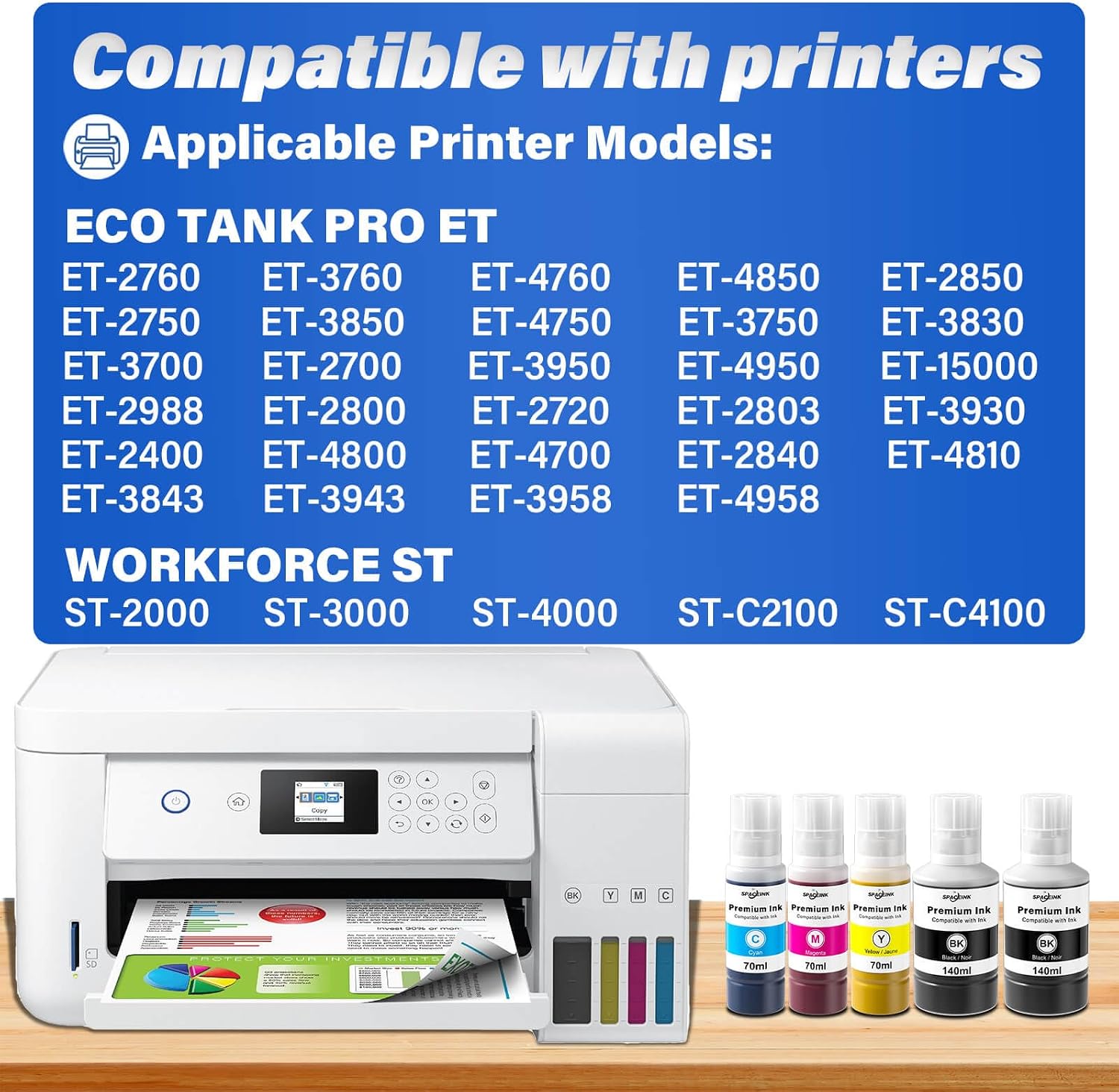 Spaceink Compatible Ink Refill Bottles Replacement for T502 ET-2760 ET-4760 ET-2800 ET-2850 ET-3850 ET-4850 ET-2720 ET-2803 ET-3760 ET-2400 ET-4800 ET-2750 ET-4750 ET-3750 ET-2988 Printer (2BK C M Y) image 2
